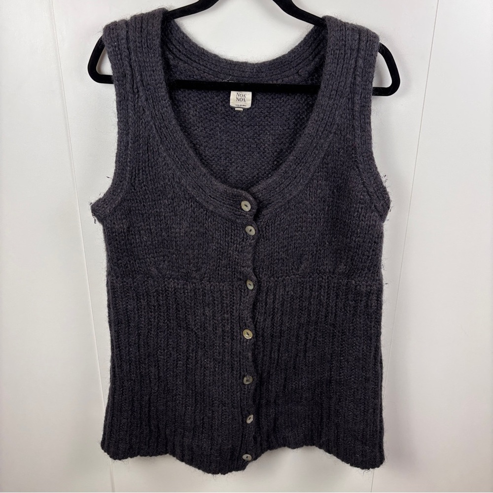 NOA NOA Mohair Wool Blend Brown Grey Knit Sweater Vest sz L Cozy Lagenlook Soft